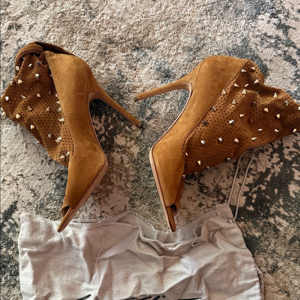 Brian Atwood Tan Studded Heels